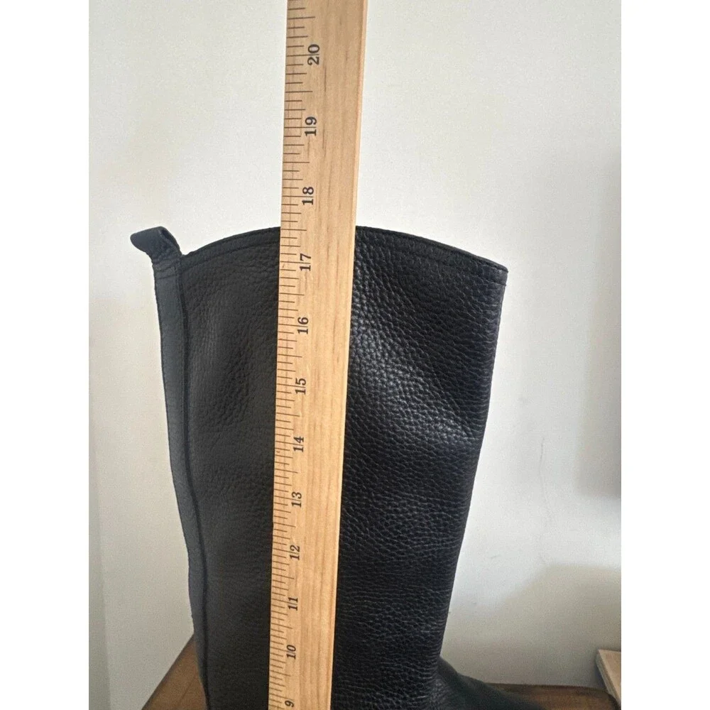 Tory Burch Women's Black Leather Knee High Riding Boots Gold Logo Size 8.5 M